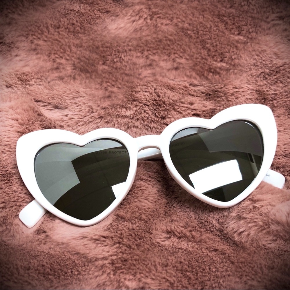 Heart Sunglasses Mirrored Lens White Pinup Glasses